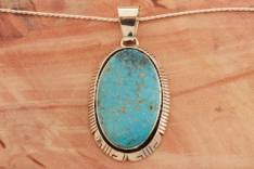 3" Long Genuine Kingman Turquoise Sterling Silver Native American Pendant